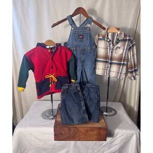 OshKosh Old Navy Toddler Boys 5pc Bundle Size 3T Blue Red Plaid Good Denim Set